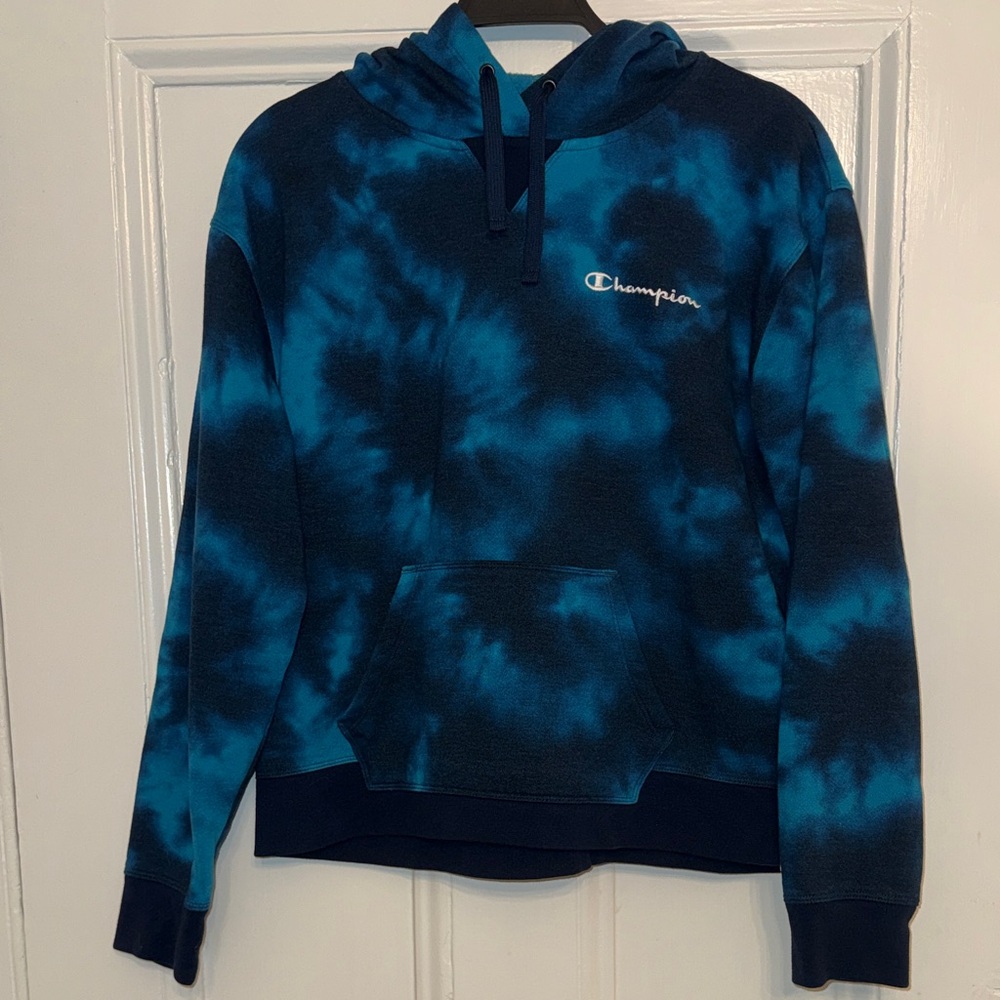 Champion Women’s Teal & Navy Tie-Dye Crewneck Hoodie